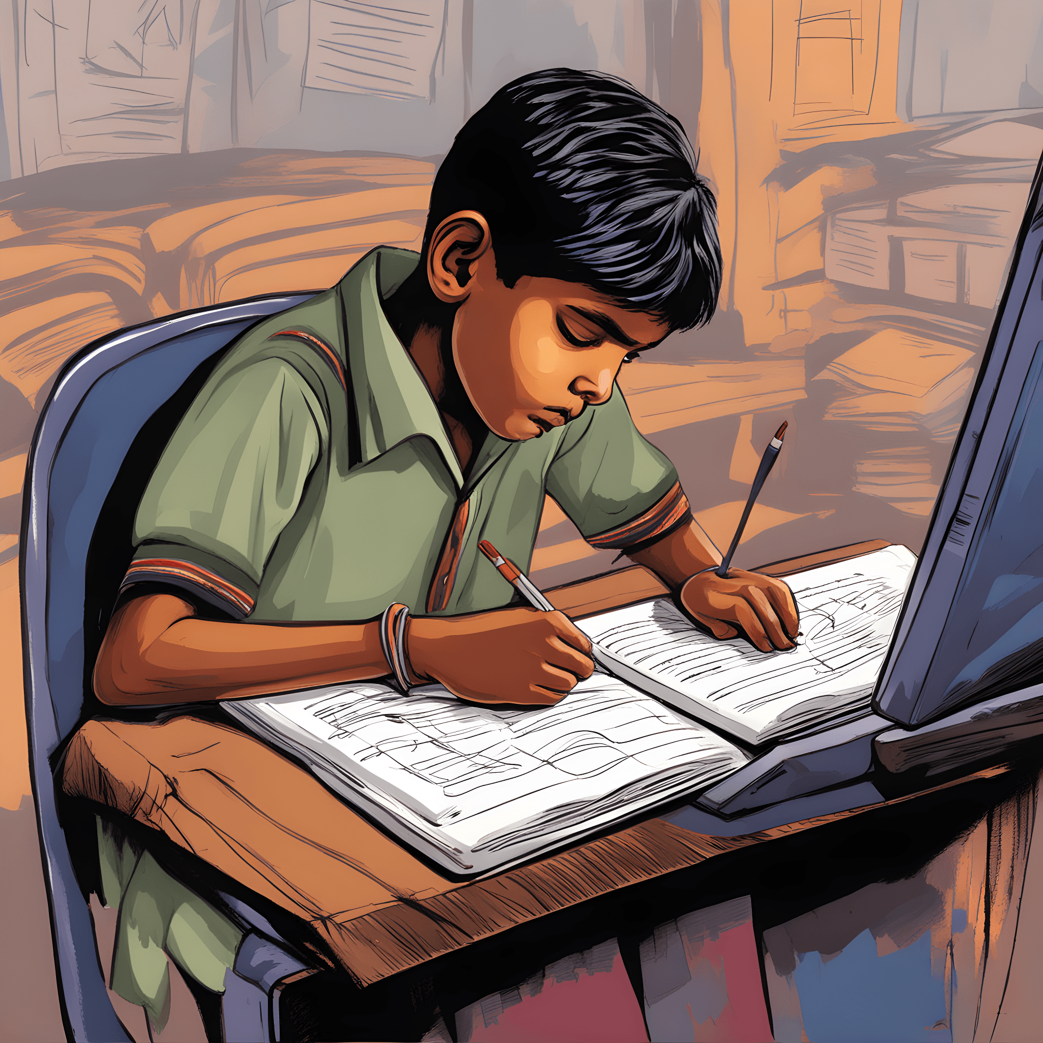 boy studying on computer